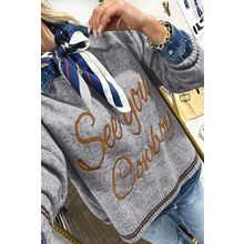 Light Grey See You Cowboy Embroidered Western Graphic Sweater