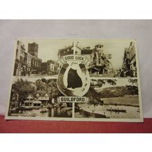 multiview, GUILDFORD, Surrey. used vintage postcard..RP 1961 pm KITTEN /