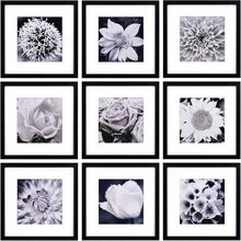 Yaetm 12X12 Picture Frames Black Set of 9, Square Photo Frame Displays 8X8 with