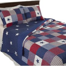 3-Piece Caroline Patriotic Quilt Set - Americana Stars and Plaid Patchwork Beddi