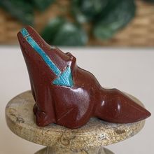 Vintage Zuni Pipestone Wolf Fetish Catlinite Turquoise Heart Line Eyes 1.75 inch