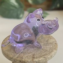 Hand Blown Glass Hippo Hippopotamus Figurine Purple Miniature Figure Animal 1.75