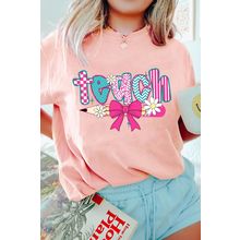 Pink Preppy Retro Checkered Coquette Teach Graphic T-Shirt