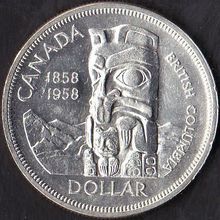 1958 Canada 1 Dollar Silver Coin British Columbia