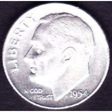 1954 D USA 10 Cents Silver Coin Roosevelt