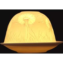 Vintage Porcelain Lithophane Tea Light Lamp Dandelion Clock Thistle Scenes