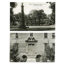 2 postcards lot USA MA Massachusetts Stockbridge Soldiers Monument Mission House