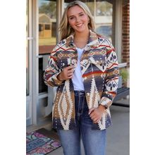 Multicolor Aztec Print Button-Up Oversized Jacket