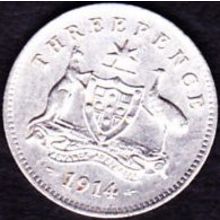 1914 Australia 1 Threepence Silver Coin