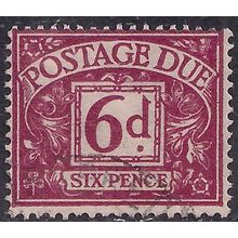 GB 1959 - 63 QE2 6d Purple Postage Due used Wmk 179 SG D63 (1129 )