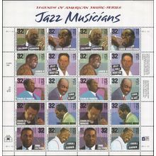 Jazz Musicians Sheet of Twenty 32 Cent Postage Stamps Scott 2983-92