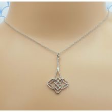 Vintage 925 Sterling Silver Pierced Design Celtic Knot Drop Pendant Necklace