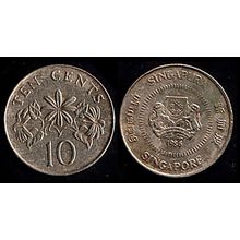 Singapore Ten Cents 1986 Used. Coin 10c Plant Coat of Arms