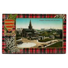 Postcard UK Scotland Glasgow cathedral & necropolis border Cameron tartan 1923