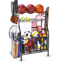 Sinoer Garage Sports Equipment Organizer with Hooks,Ball Storage Rack, Sports Eq
