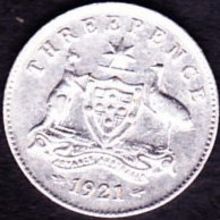 1921 Australia 1 Threepence Silver Coin