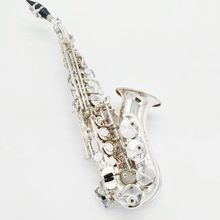 Silver Professional Curved Soprano Saxophone B Flat. Pure Brass Nickel Plated