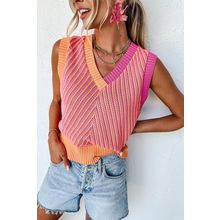 Strawberry Pink Contrast Chevron Knit V Neck Sweater Vest