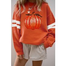 Orange Sequin Pumpkin Patched Oversize Varsity Sweatshirt