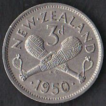 1950 New Zealand Threepence Coin