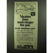 1922 Burlington Route Railroad Ad - Fares Cheaper