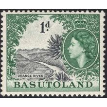 Basutoland QEII 1954 1d Grey Black & Blue Green Mounted Mint MM SG 44 stamp