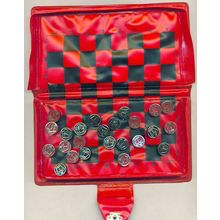 1960's MAGNETIC CHECKER SET clasped 3x6-inch travel case
