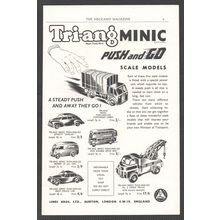 Tri-ang MINIC PUSH and GO SCALE MODELS toys :- Original Vintage 1954 Advert