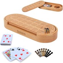 Premium Oak Cribbage Board Game Set -Unique Includes Playing Cards, Metal Pegs,