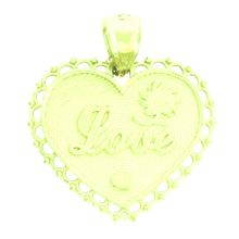 New 14K Solid Yellow Gold Love engraved on Heart Pendant Charm 21 x 19 mm