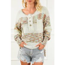 Multicolor Space Dye Henley Knit Sweater