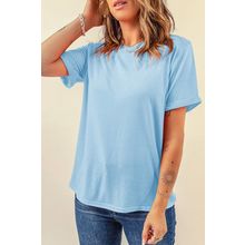 Light Blue Bright Casual Plain Crew Neck Tee