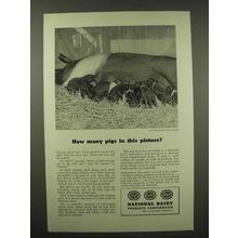 1944 National Dairy Ad - How Many Pigs in This Picture