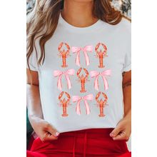 White Crawfish Bow Printed Summer T Shirt