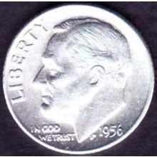 1956 D USA 10 Cents Silver Coin Roosevelt