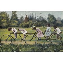 Five Seater Bicycle Antique Postcard