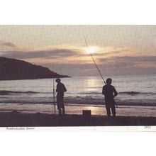 Pembrokeshire Fishermen at Sunset Fishing In Dusk Postcard