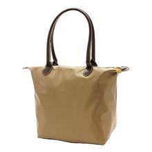 Nylon Medium Shopping Tote w/ Leather Like Handles - Taupe - BG-NL2017TP