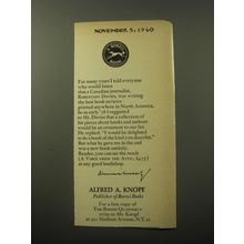 1960 Alfred A. Knopf Book Ad - A voice from the Attic by Robertson Davies