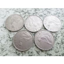 Belgium (Belgie) - a selection of 5 differently dated 1 franc coins