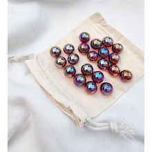 LUSTERED RUBY - 25 Glass Marbles, Iridescent Clear Red, 14mm, with Cotton Pouch