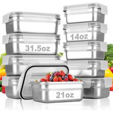 10 PC Square 304 Stainless Steel Food Containers with Lids, Airtight Bento Lunch