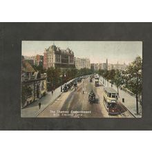 Postcard London Thames Embankment Electric Cars 1920s