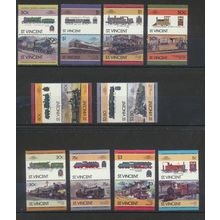 St. Vincent Stamps, Locomotives, Mint Never Hinged, 10 Different Pairs