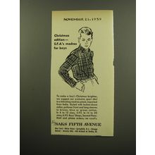 1959 Saks Fifth Avenue Fashion Ad - Christmas edition - S.F.A's madras for boys
