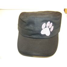 PURPLE PAW DAZZLE MILITARY CAP HAT BLACK BLING METAL CLASP