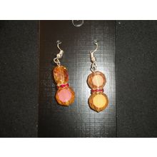 Sparkling twin orange crystal glass faceted drum dangle earrings