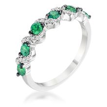 18Ct Rhodium and Hematite Plated S Shape Emerald Green and Clear CZ Half Ete...