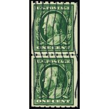 390, Used 1¢ Coil Line Pair - SCV $125.00 - Stuart Katz