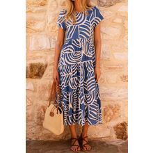 Sky Blue Boho Printed Short Sleeve Flare Tiered Dress